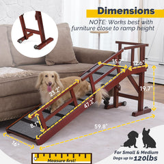 KUVETO dog ramp with removable rails shows adjustable safety in mahogany finish.