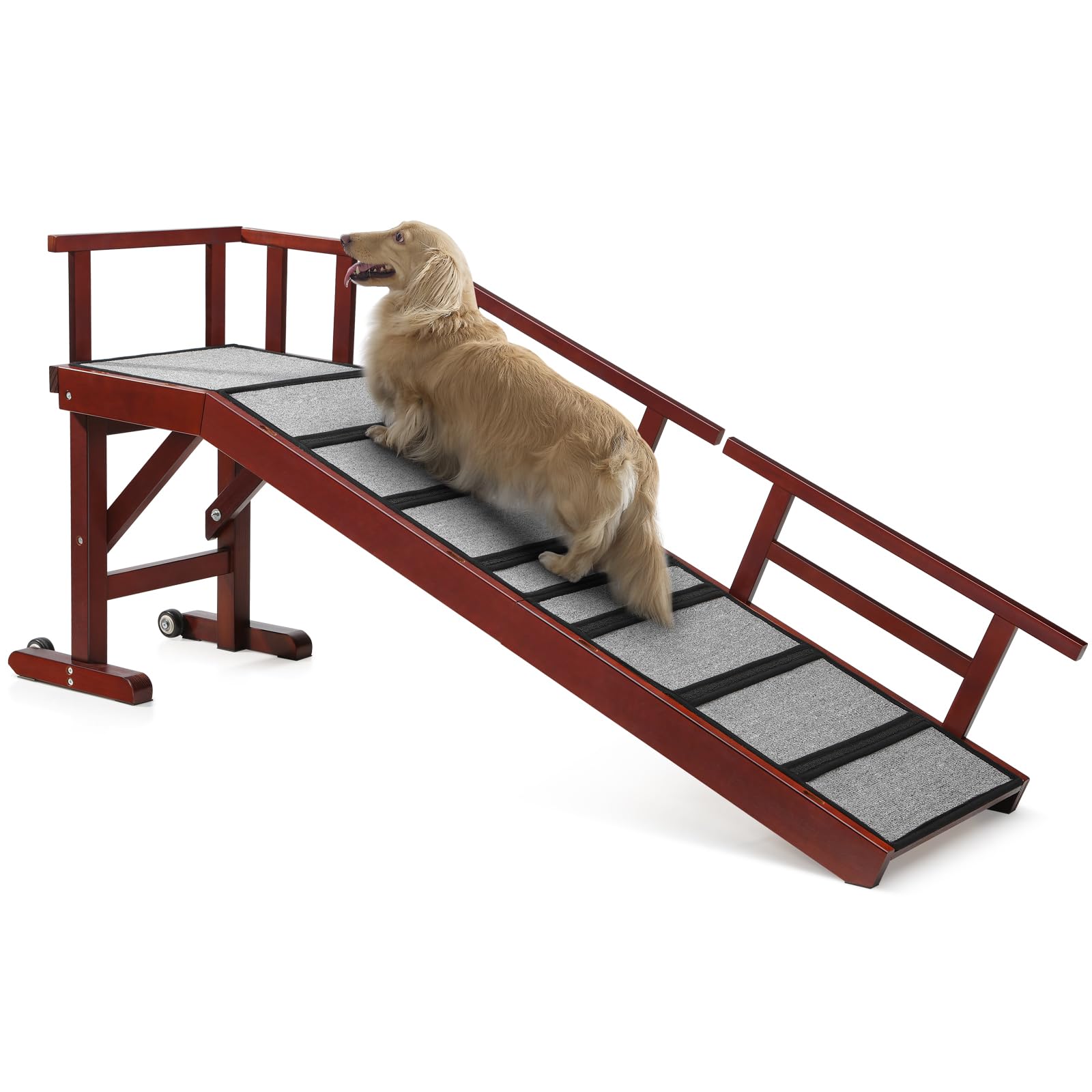 KUVETO dog ramp wooden top platform enables sturdy, safe bed access.