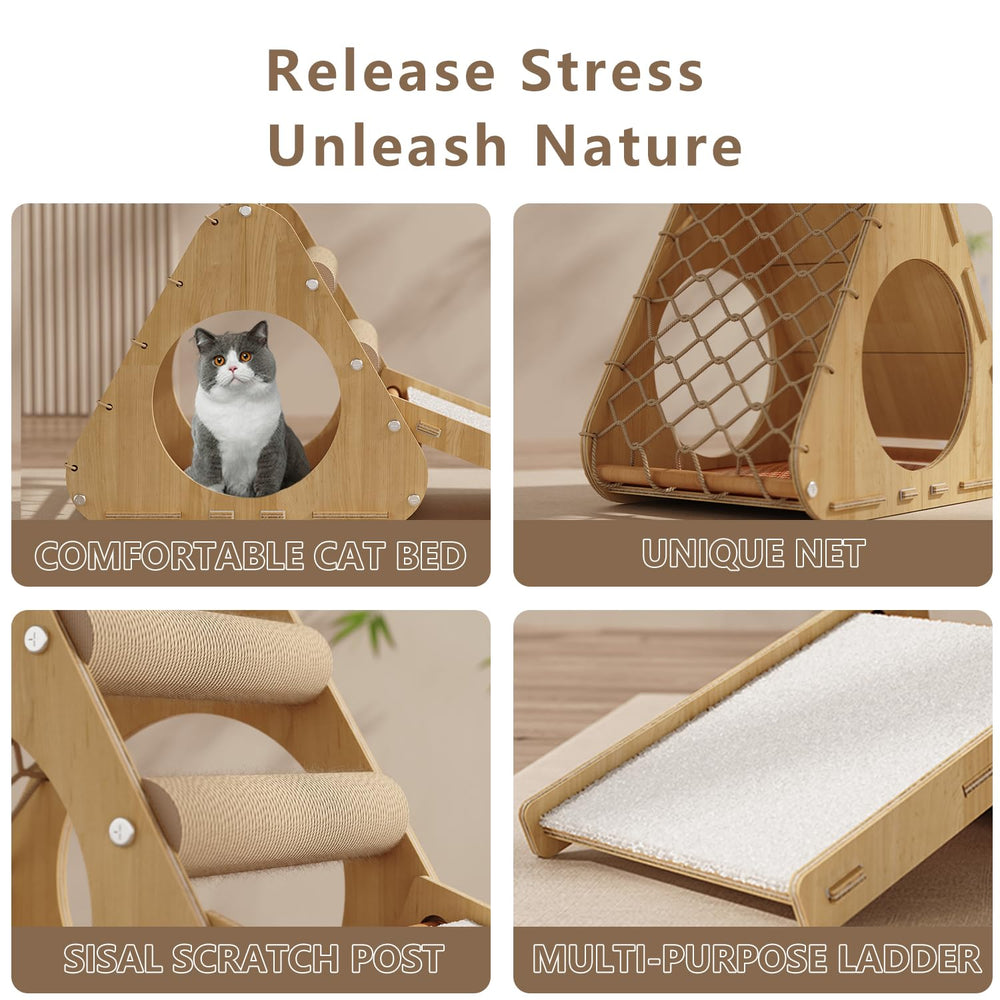 KWOJU triangular design cat tree ensures a stable play space