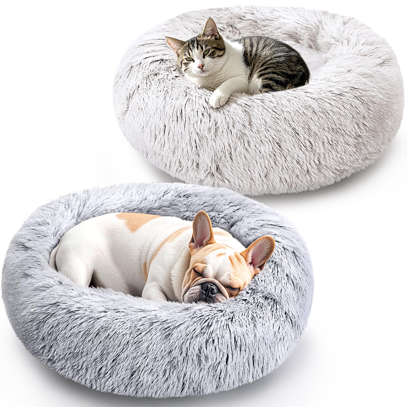 KXK dog and cat bed 2-pack with 20-inch donut design for secure, relaxing naps.