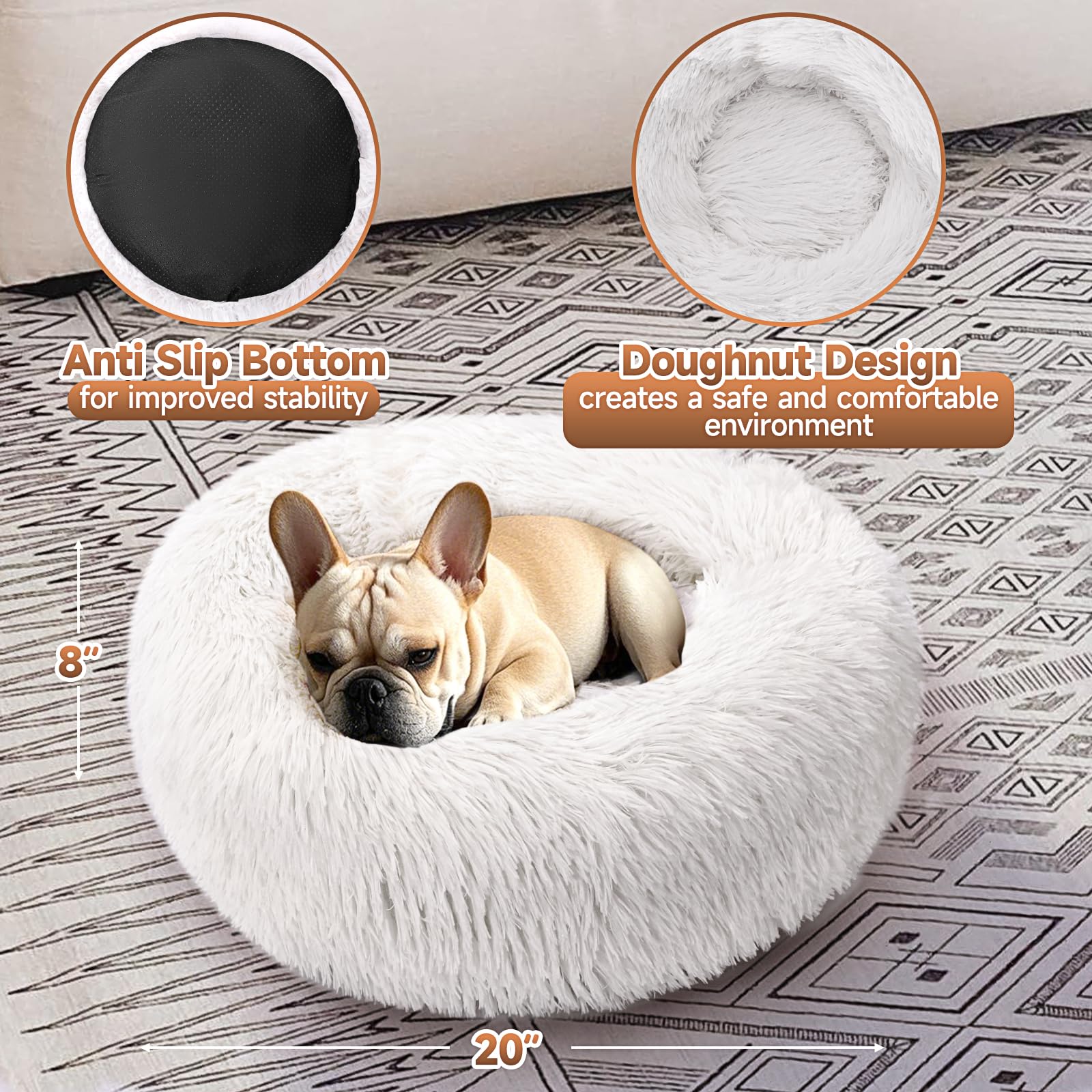 KXK donut bed anti-slip bottom keeps pets steady on floors.