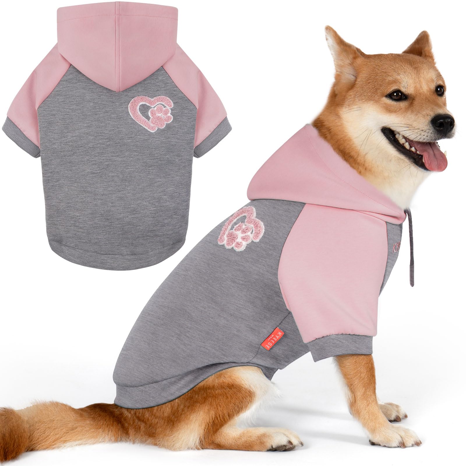kyee-dog-hoodie-front-view shows a snug fit for cold-weather walks