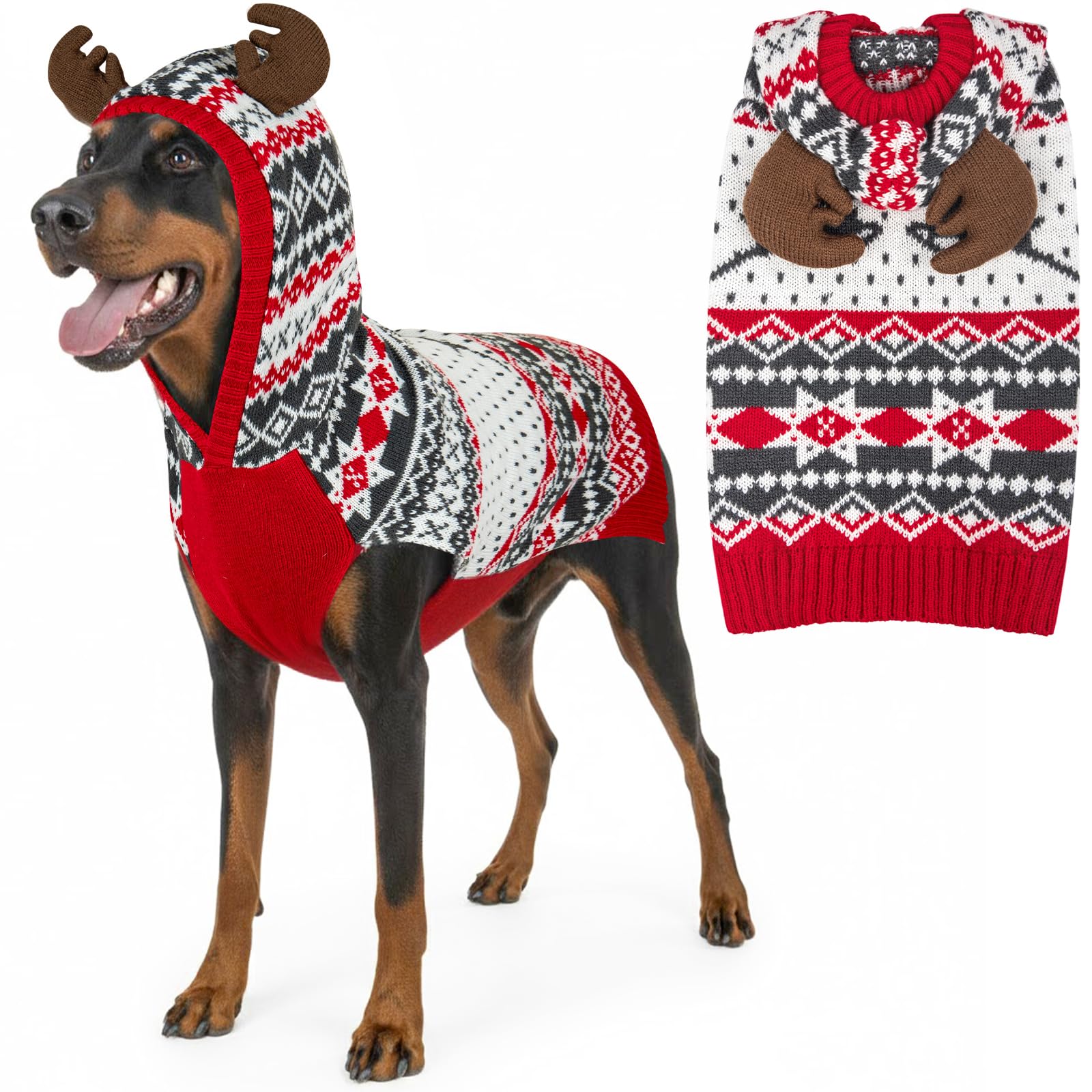KYEESE dog Christmas sweater with moose hat keeps pets warm during festive walks.