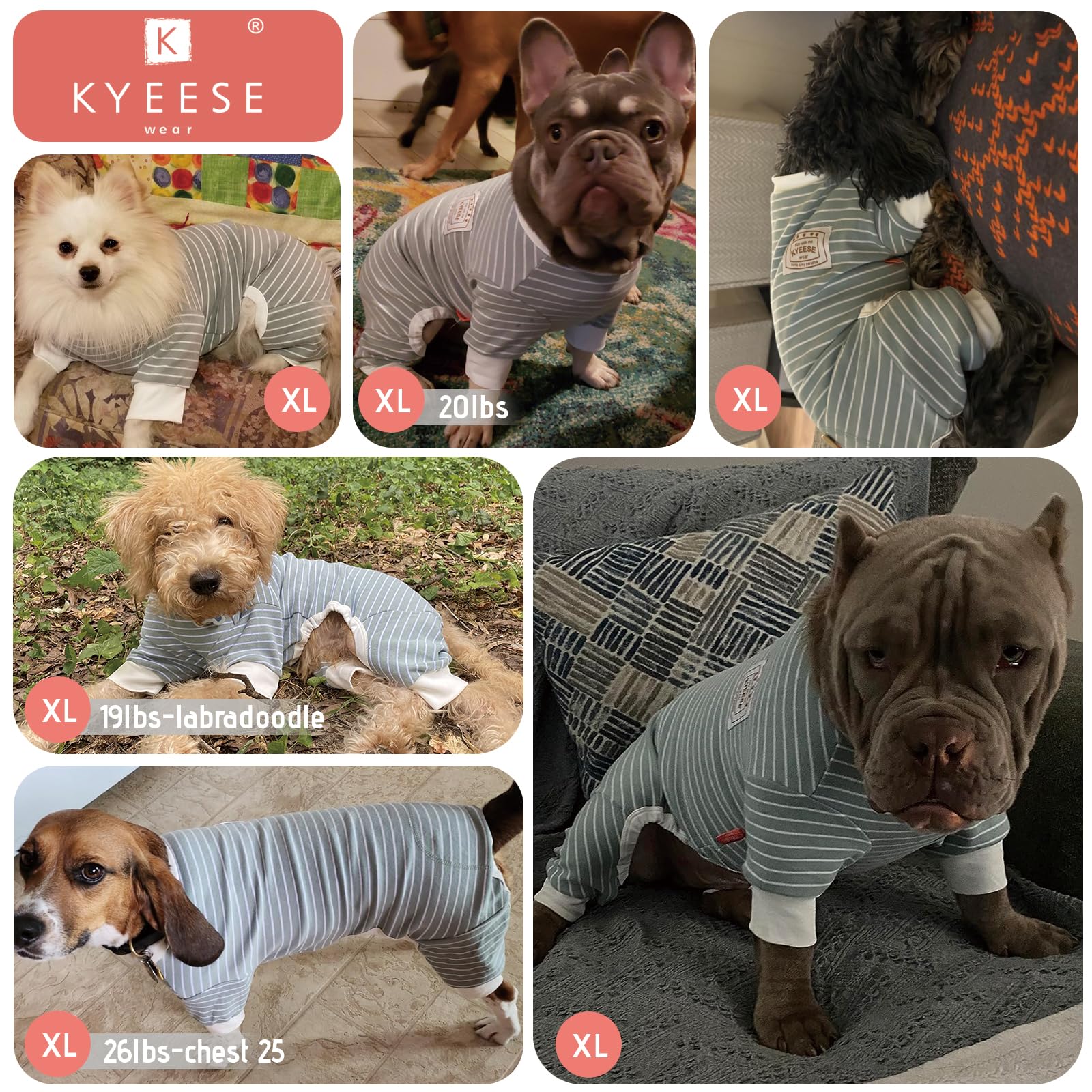KYEESE size guide helps find small to medium dog fit.