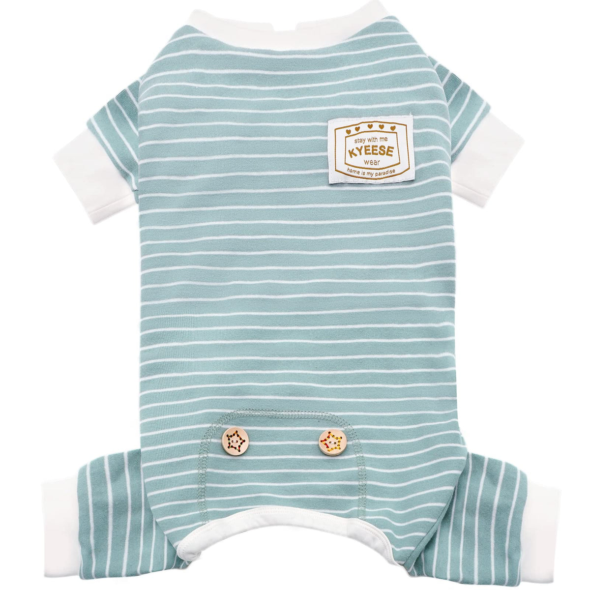 KYEESE dog pajamas soft striped green front view for cozy indoor wear.