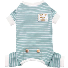 KYEESE dog pajamas soft striped green front view for cozy indoor wear.