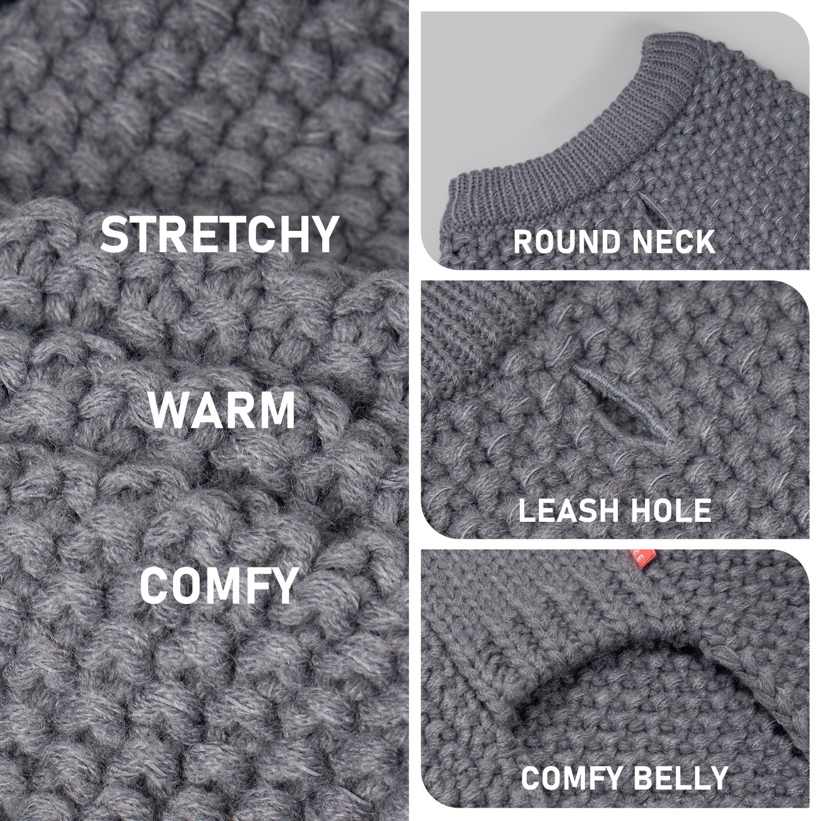 KYEESE dog sweater grey large knit close-up highlights plush, durable fabric.