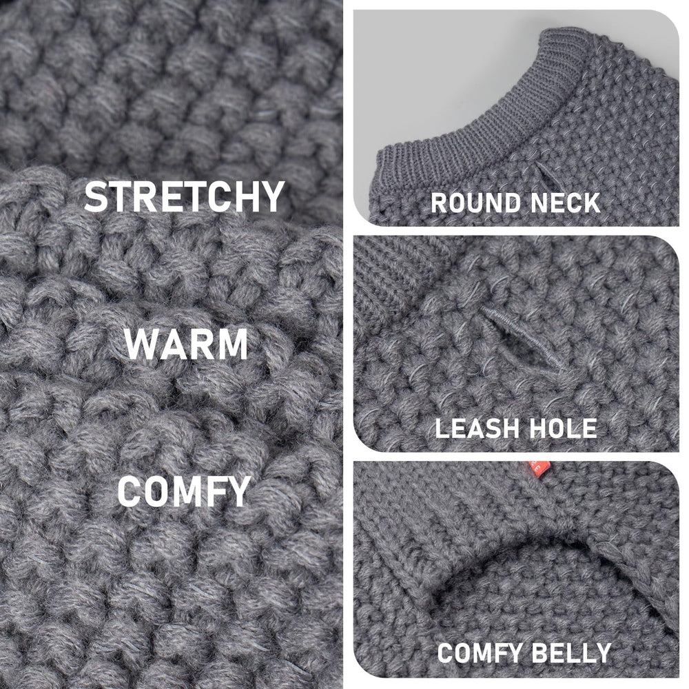 KYEESE dog sweater grey large knit close-up highlights plush, durable fabric.