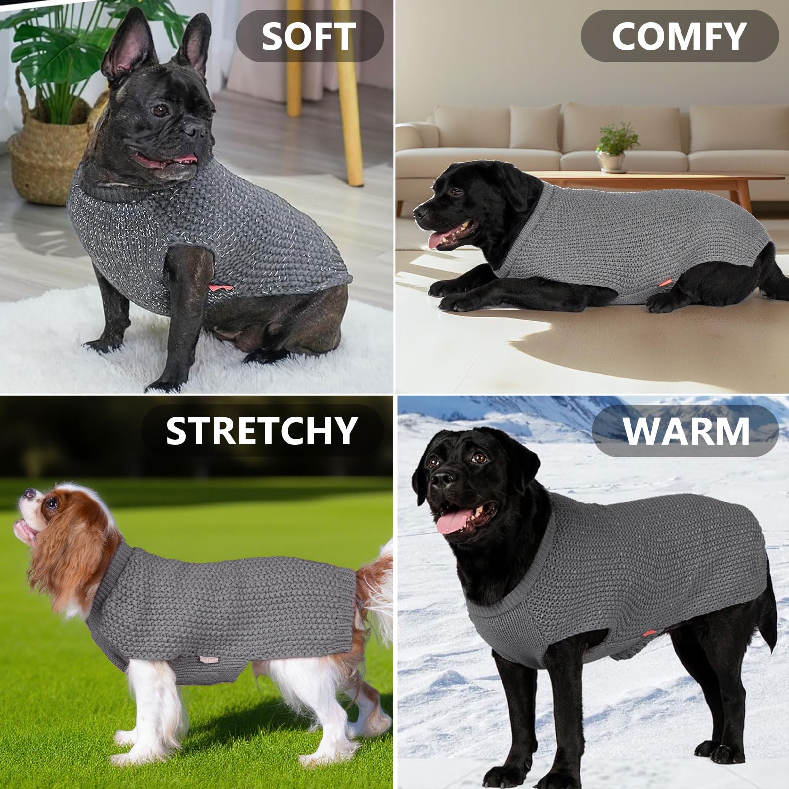 KYEESE dog sweater leash hole detail enables harness use without removing coat.