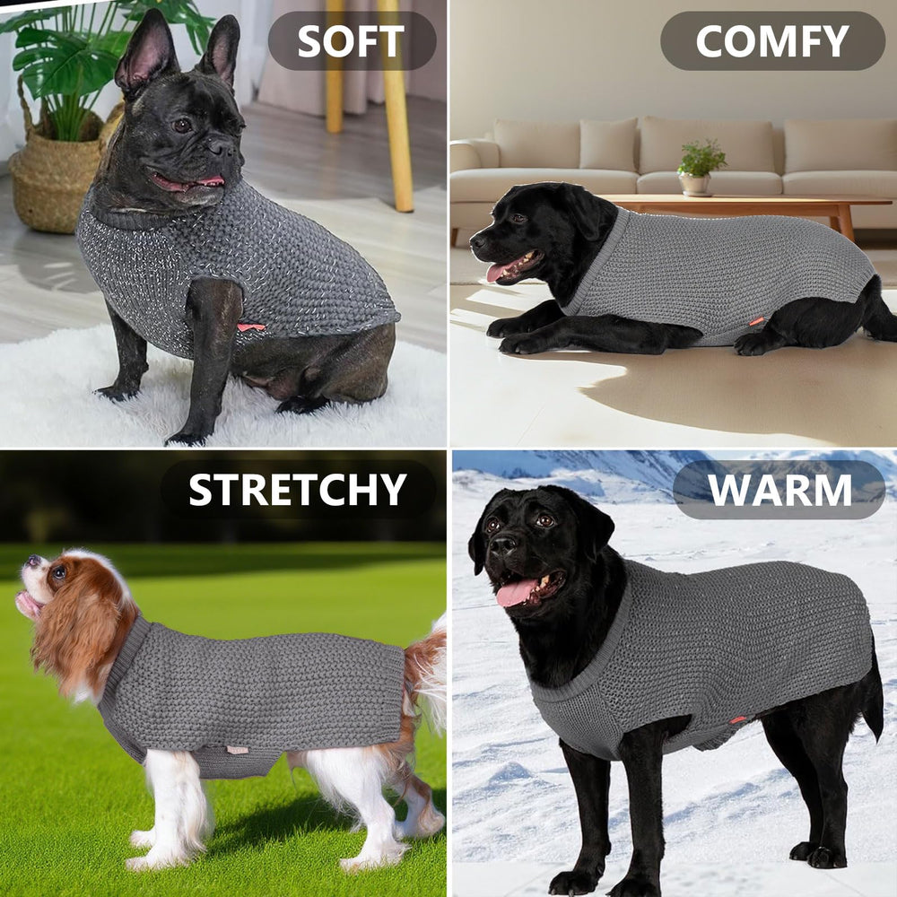 KYEESE dog sweater leash hole detail enables harness use without removing coat.