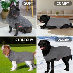 KYEESE dog sweater leash hole detail enables harness use without removing coat.