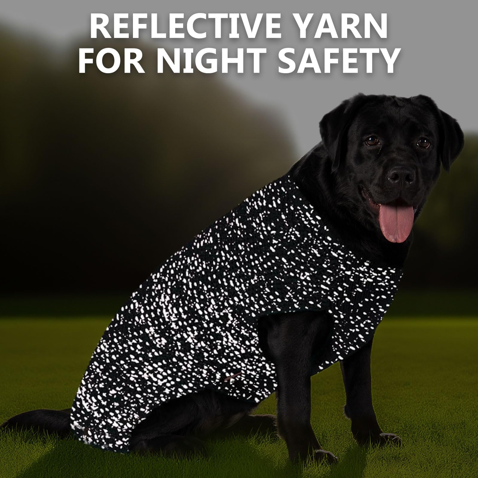 KYEESE dog sweater reflective yarn enhances visibility during night walks.