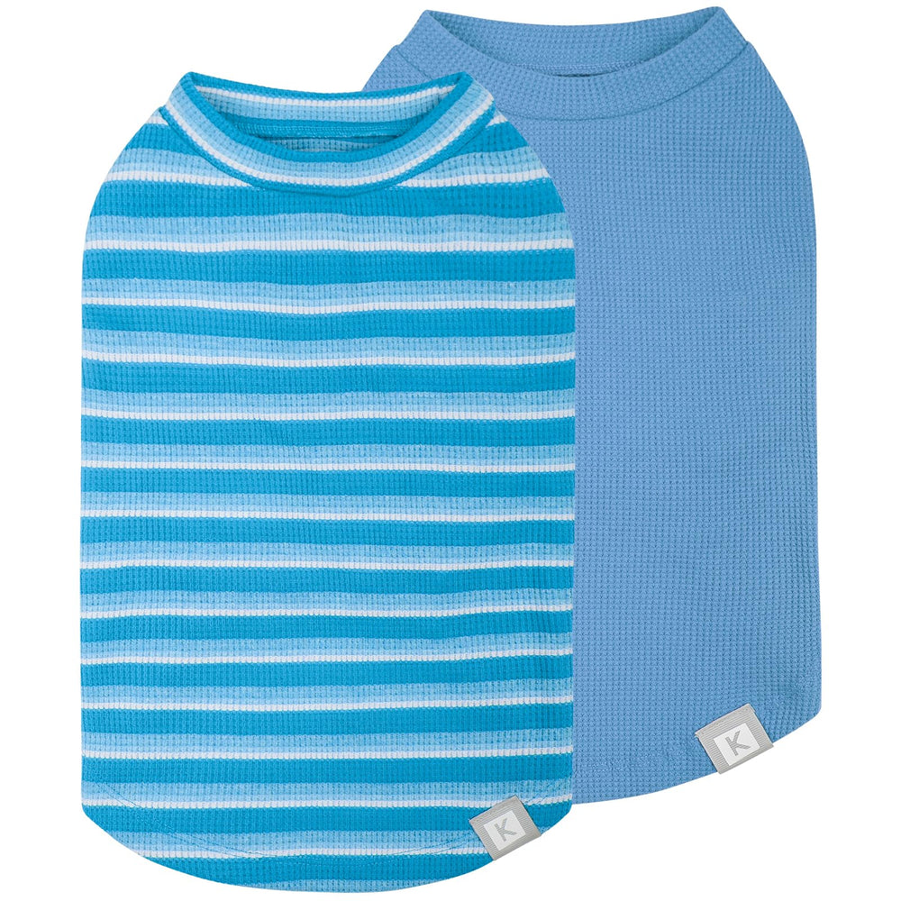 KYEESE Woof waffle shirt blue-striped front view highlighting breathable fabric