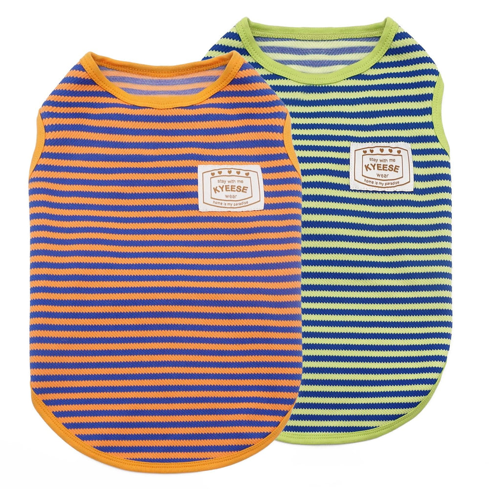KYEESE 2Pack dog shirts striped orange-green front-on dog for breathable comfort