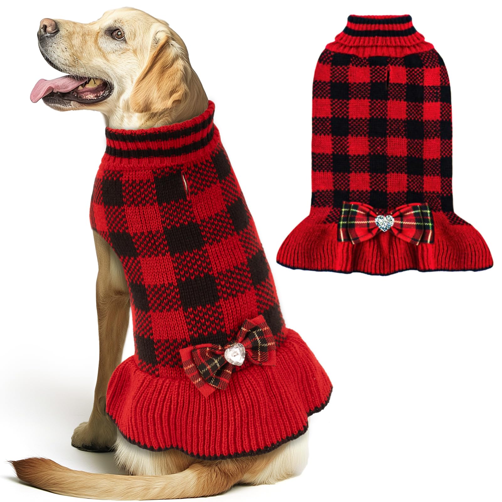 Kyeeese Christmas dog sweater with buffalo pattern for festive warmth.