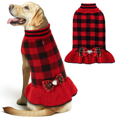 Kyeeese Christmas dog sweater with buffalo pattern for festive warmth.