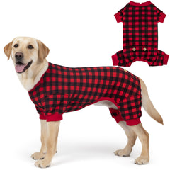 KYEESE Christmas velvet dog pajamas in red buffalo check for cozy holiday warmth.