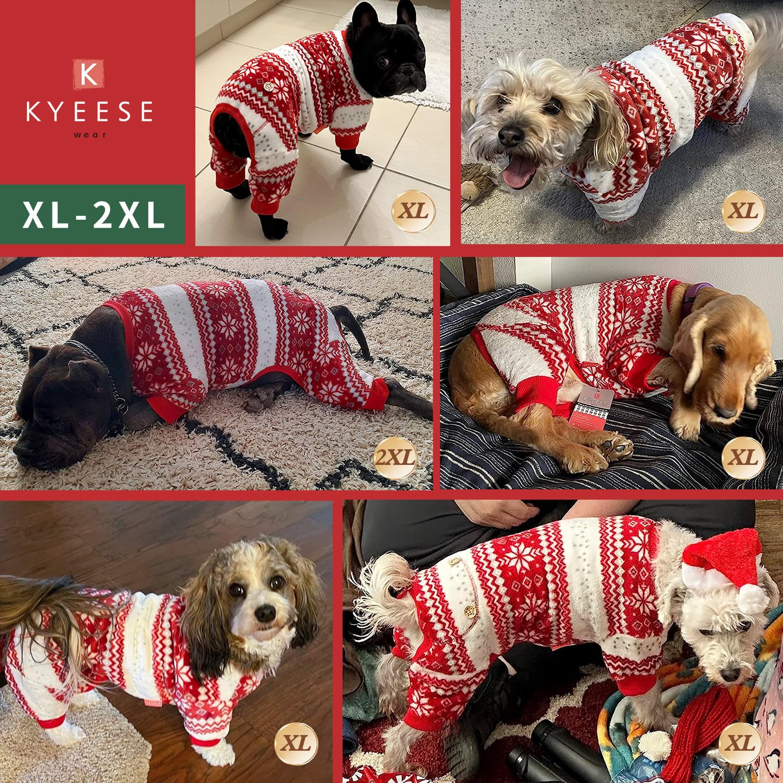 KYEESE dog Christmas pajamas size chart helps find the right fit