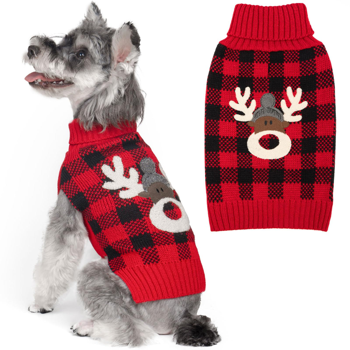 KYEESE dog Christmas sweater with reindeer back offers festive warmth for cold walks.