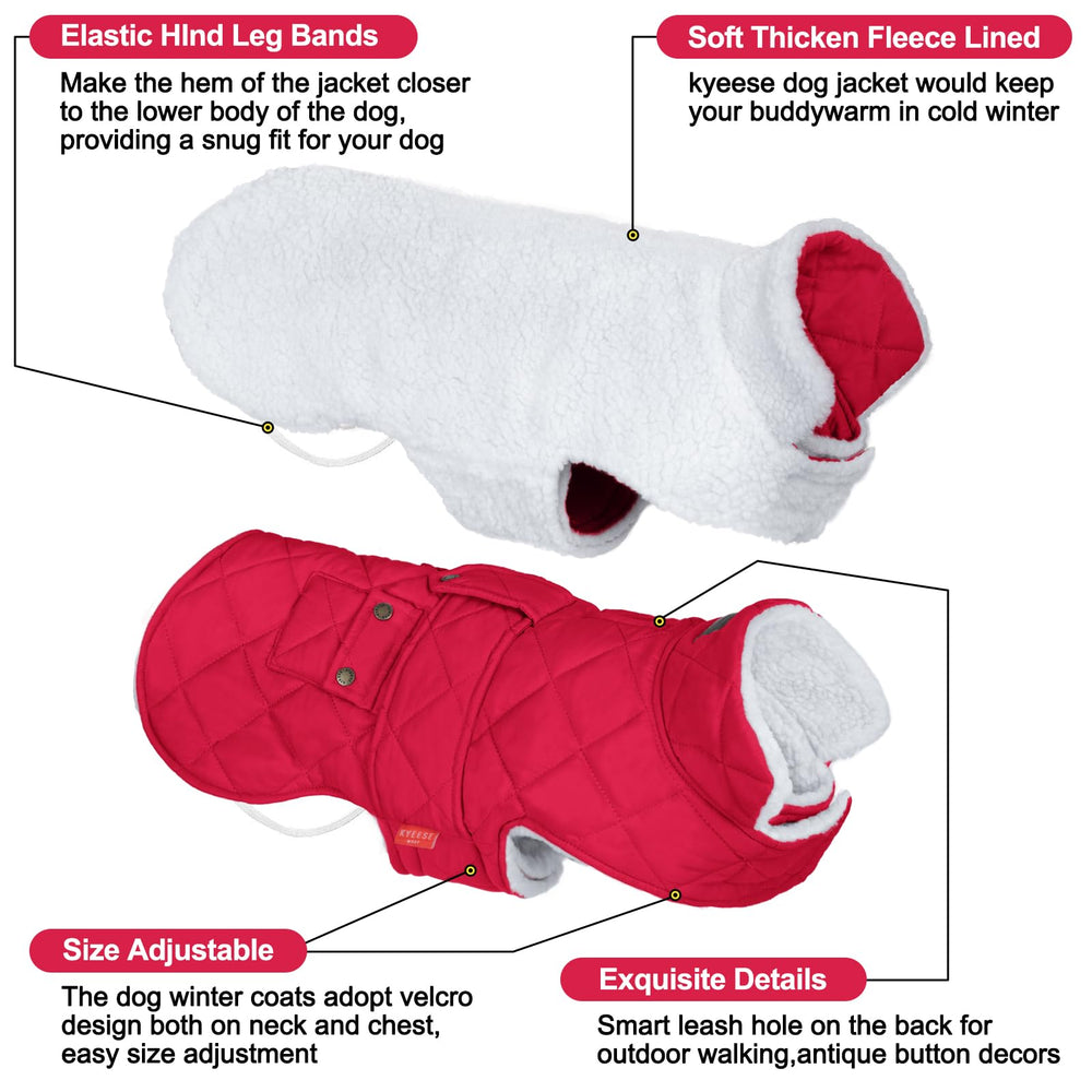 KYEESE dog coat fleece lining adds cozy warmth for chilly days.