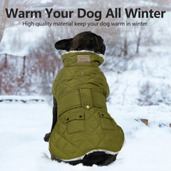 KYEESE dog coat side profile shows waterproof outer layer.
