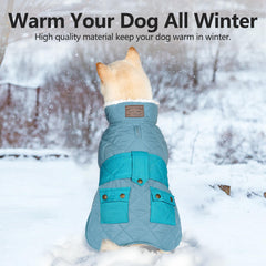 KYEESE dog coat back-pocket detail adds space for keys on outings.