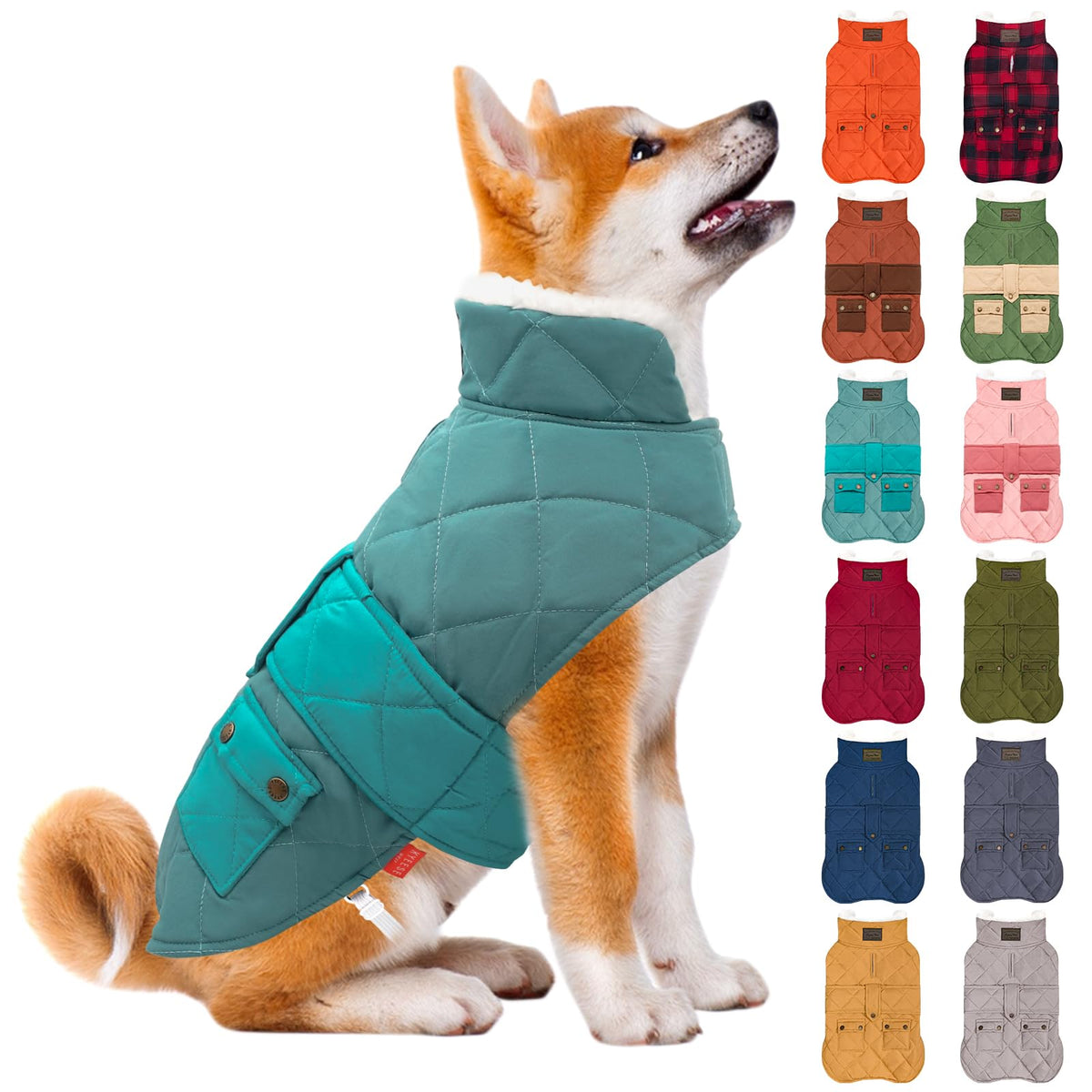 KYEESE dog coat warm waterproof front view keeps small dogs cozy during winter strolls.