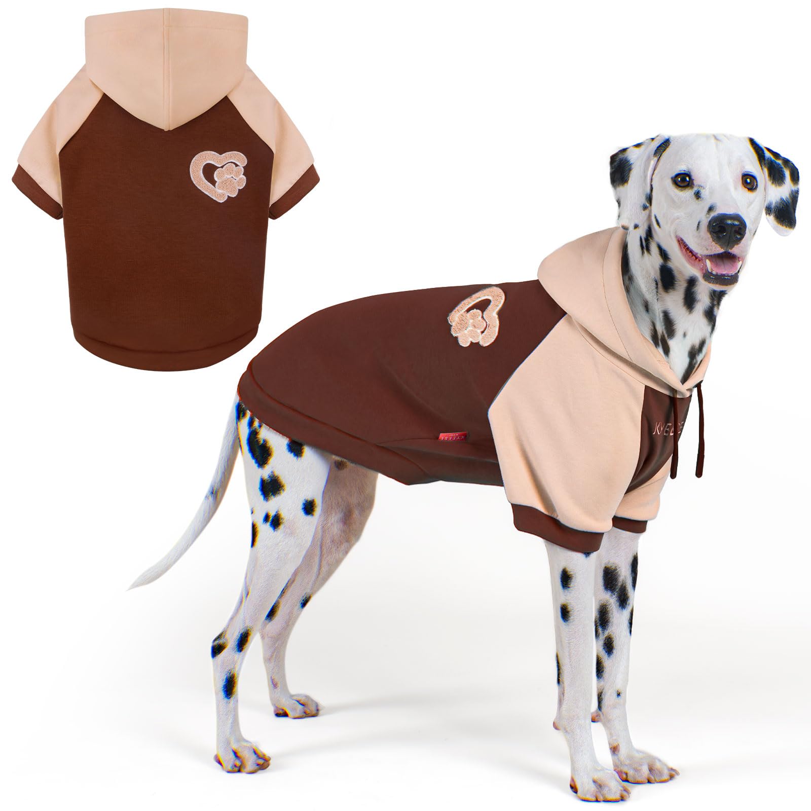 KYEESE dog hoodie with drawstring hood offers adjustable fit for outdoor play.