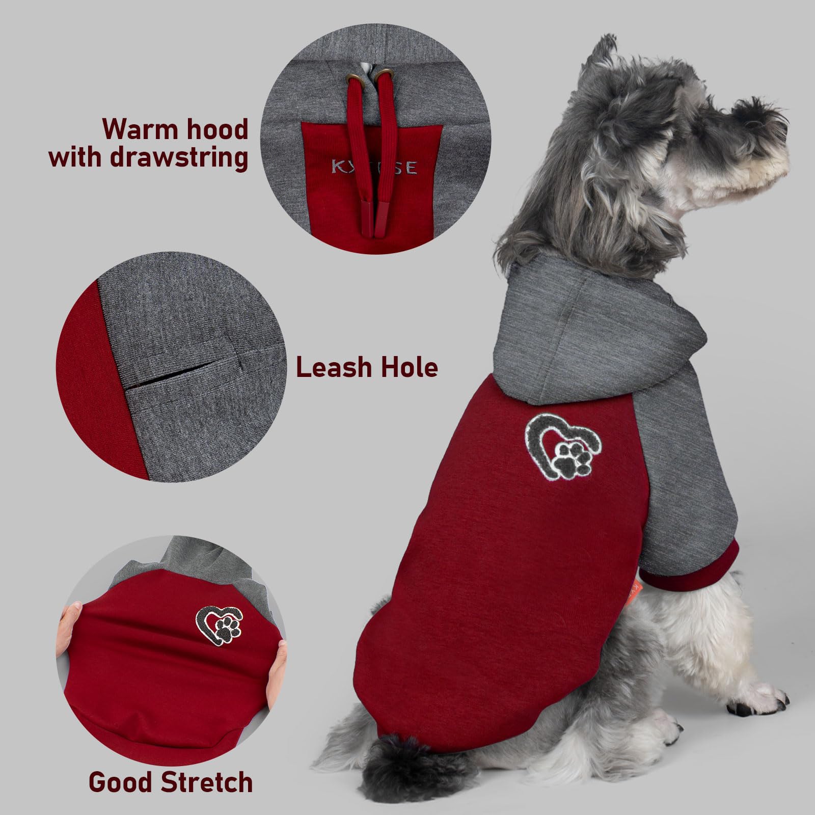 KYEESE dog hoodie leash hole detail enables secure outdoor adventures.