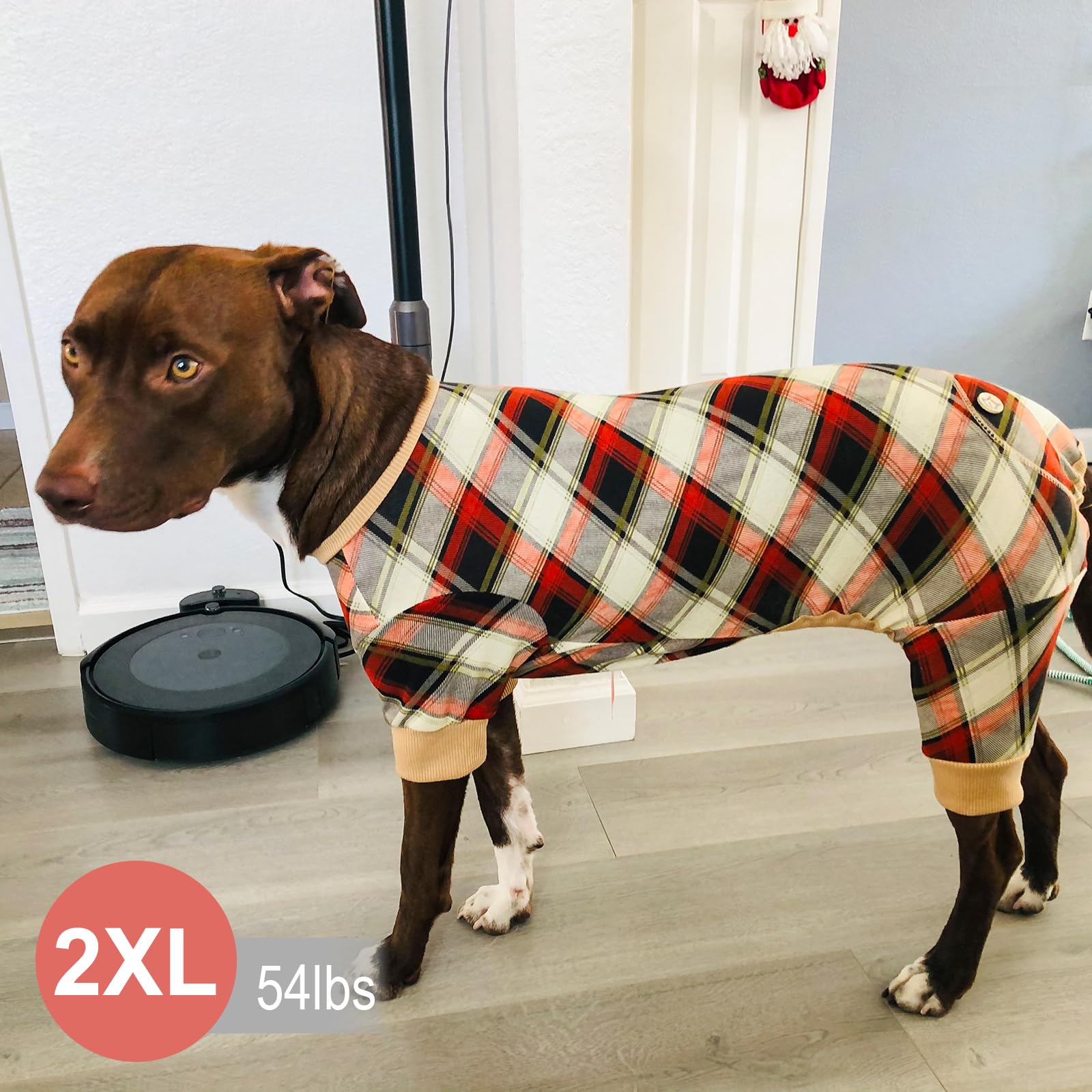 KYEESE dog pajamas gray plaid full-body fit for cozy warmth.