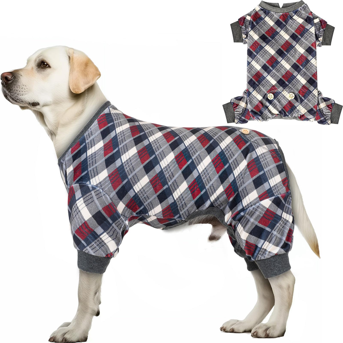 KYEESE dog pajamas gray plaid pullover design for easy daily wear.