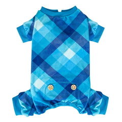 KYEESE dog pajamas plaid blue pullover design for easy dressing