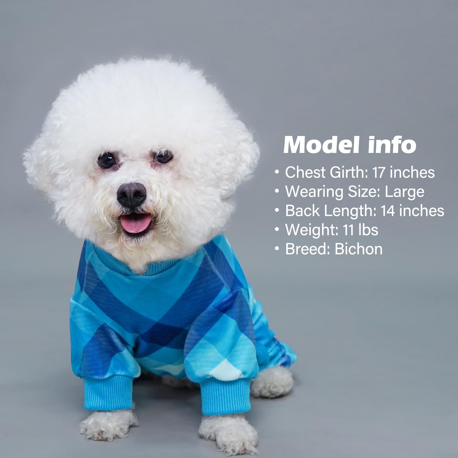 KYEESE dog pajamas plaid blue stretchy cuffs for secure fit