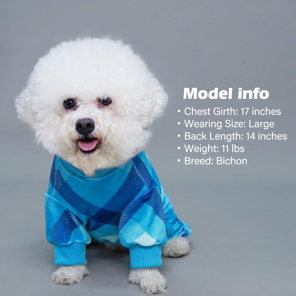 KYEESE dog pajamas plaid blue stretchy cuffs for secure fit