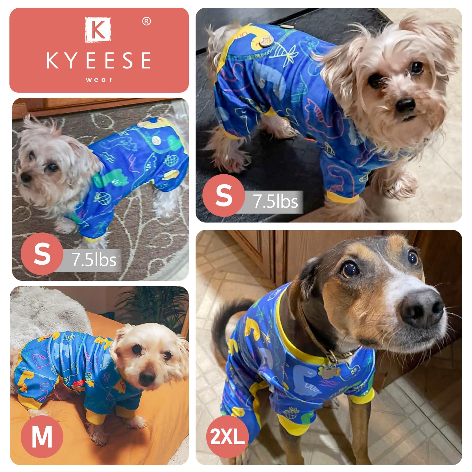 KYEESE dog pajamas reduce shedding around furniture.