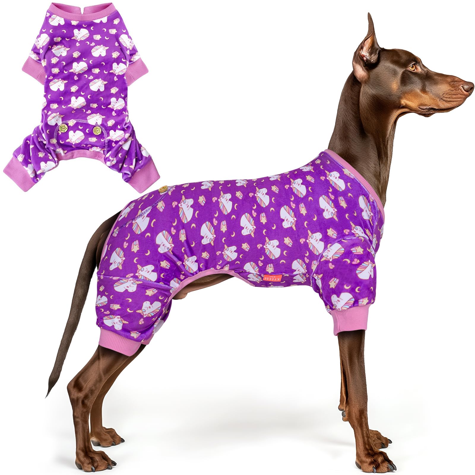 KYEESE unicorn-pattern pullover dog pajamas for easy wear and style.
