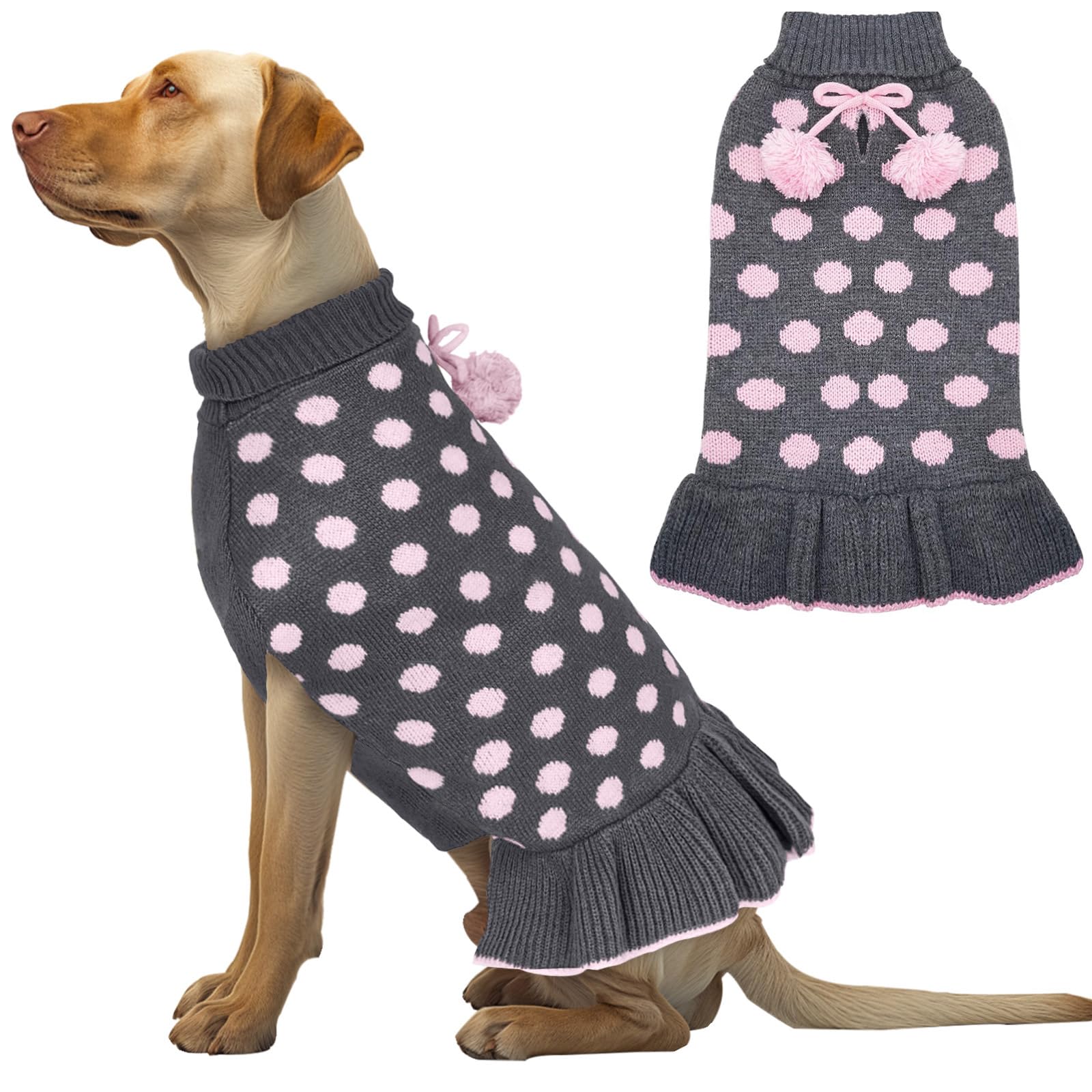 KYEESE dog sweater dress with leash hole and turtleneck for cozy walks