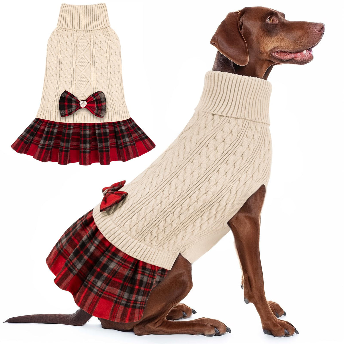 KYEESE dog sweater gingham bow detail offers a cute look and reliable warmth.