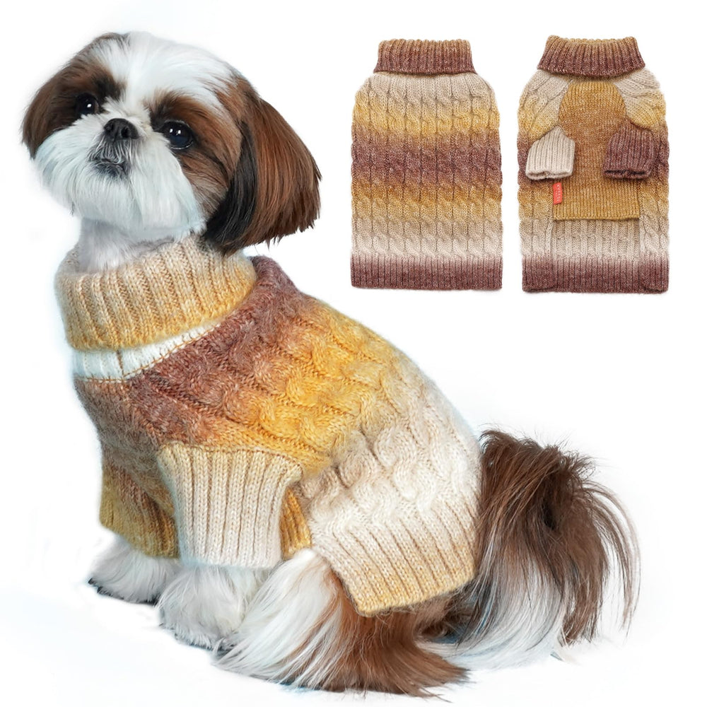 KYEESE dog sweater gradient brown front view provides cozy warmth for small dogs