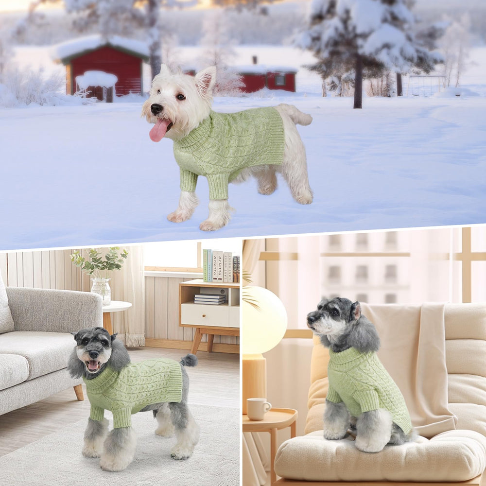 KYEESE sweater images highlight machine-washable, pill-resistant fabric for busy pet parents.