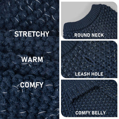 KYEESE dog sweater navy blue back view emphasizes coverage.