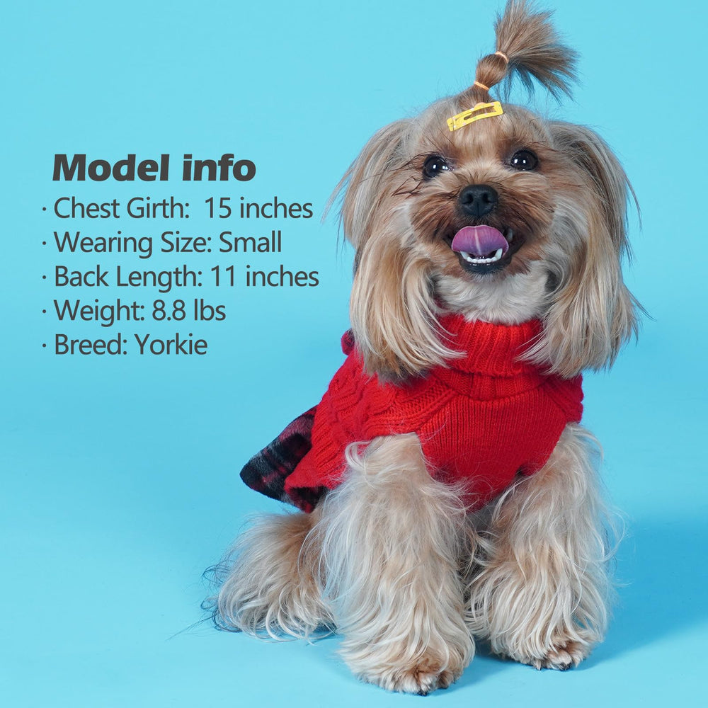 KYEESE dog sweater size guide with chest and back length measurement