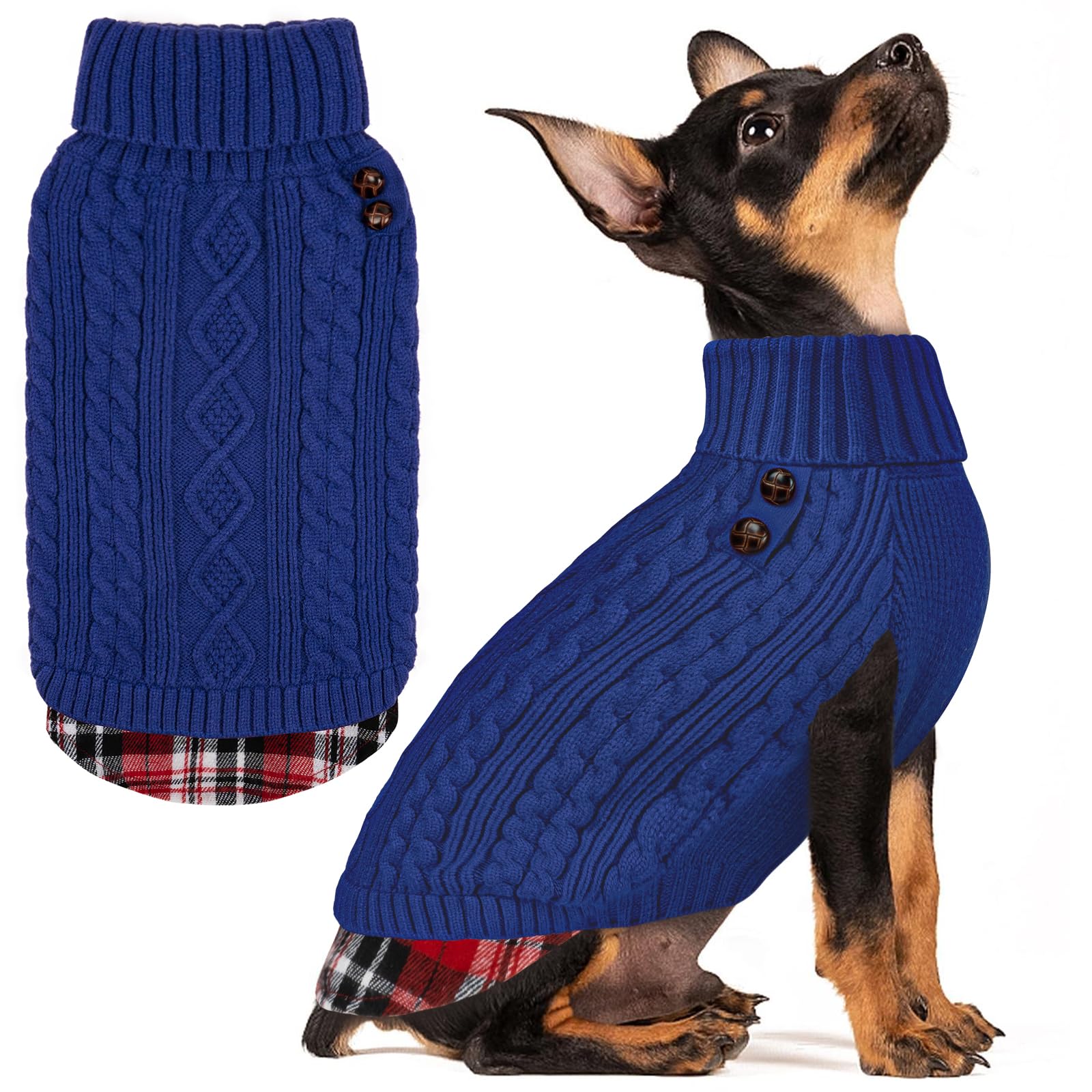 KYEESE dog sweater close-up shows warm turtleneck knit for chilly days.