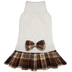 KYEESE dog sweater white-bowtie closeup highlights cozy warmth for chilly walks.