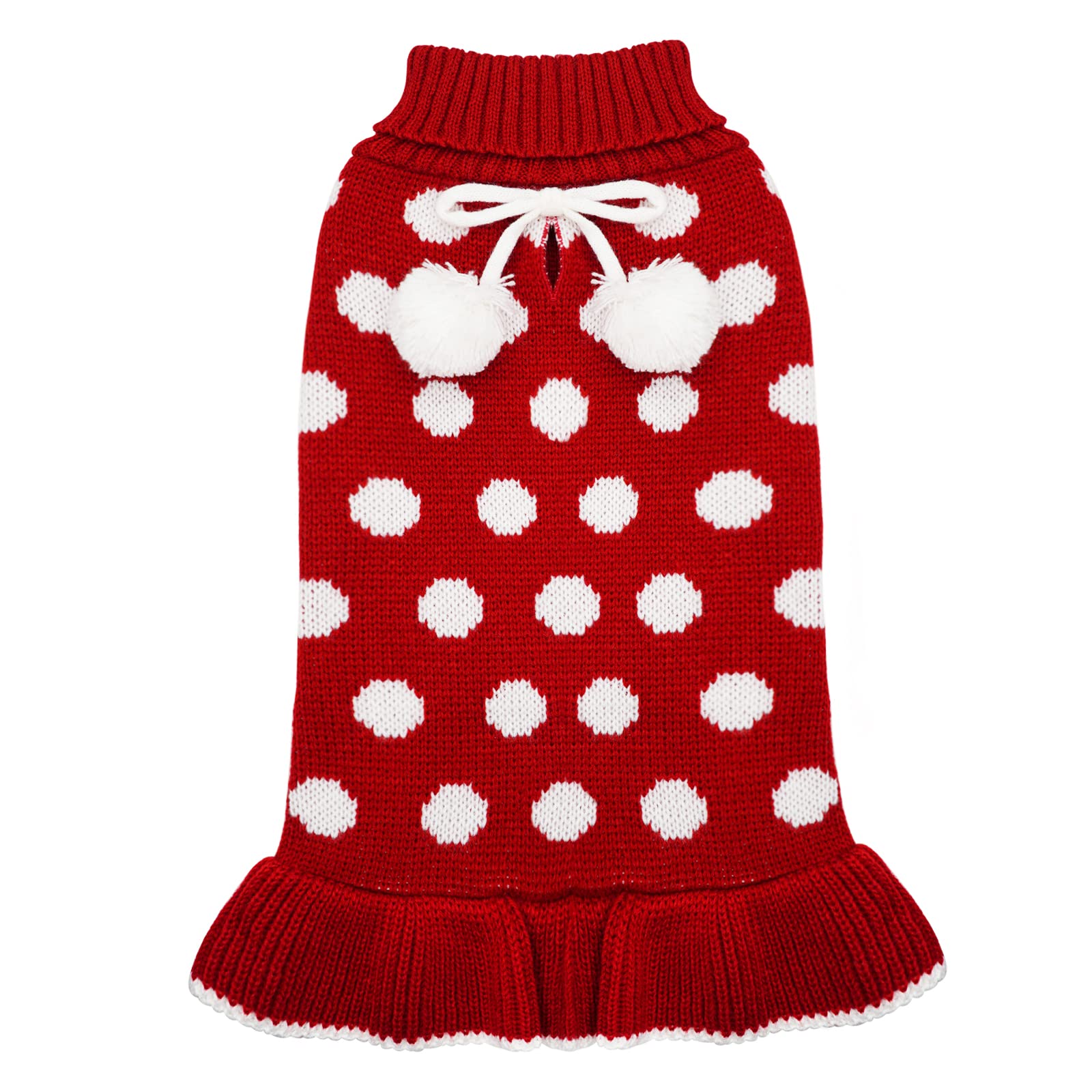 Kyeeese red dog sweater dress with turtleneck close-up highlighting soft knit warmth for cold days