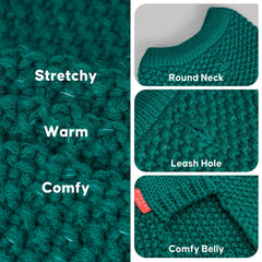 Kyeeese reflective yarn dog sweater improves visibility during night walks.
