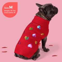 Kyeeese Valentines dog sweater material close-up reveals soft high-density acrylic yarn.