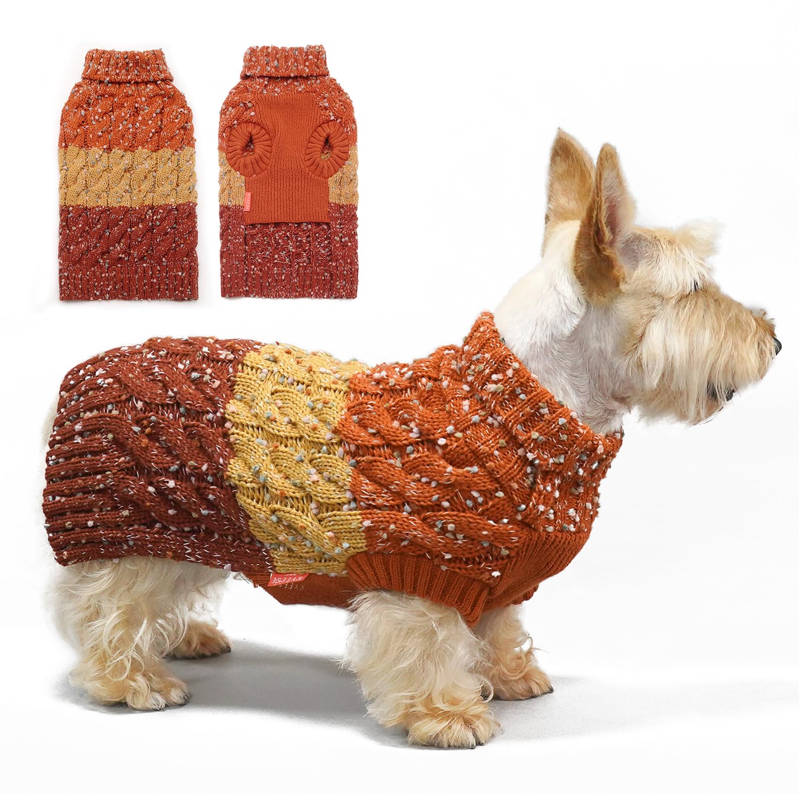 KYEESE color-block dog sweater front view offers cozy warmth for small dogs