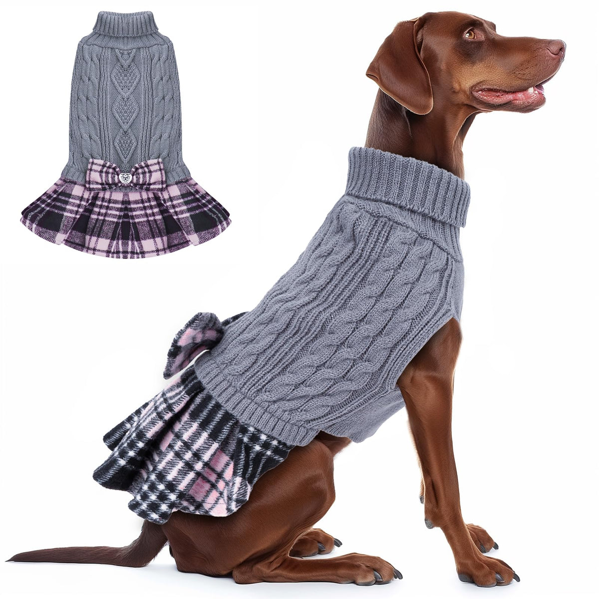 KYEESE dog sweater front view showing warm turtleneck for chilly walks