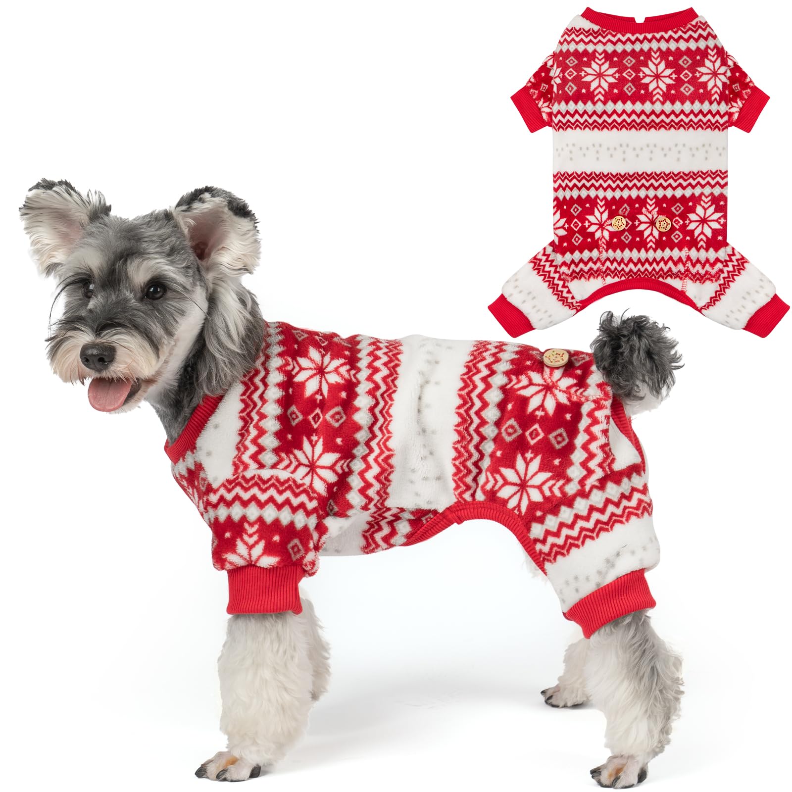 KYEESE dog pajamas snowflake pattern closeup for festive warmth and style.